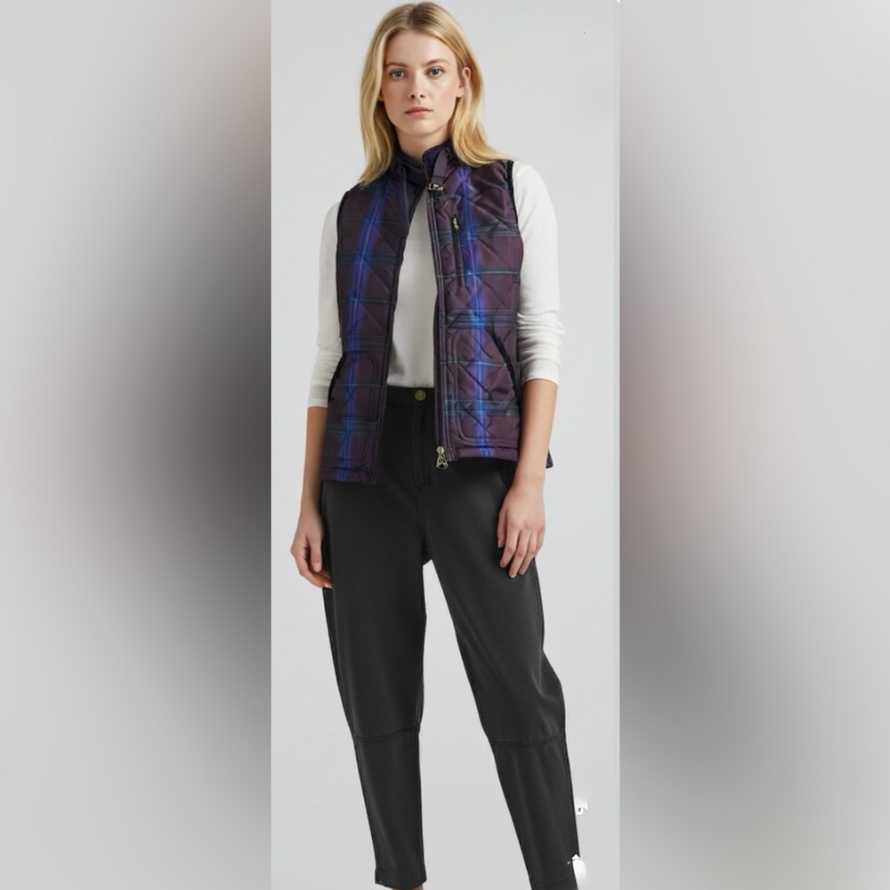 Lauren Ralph Lauren Vest Womens Large Plaid Quilted with Corduroy Trim. Large